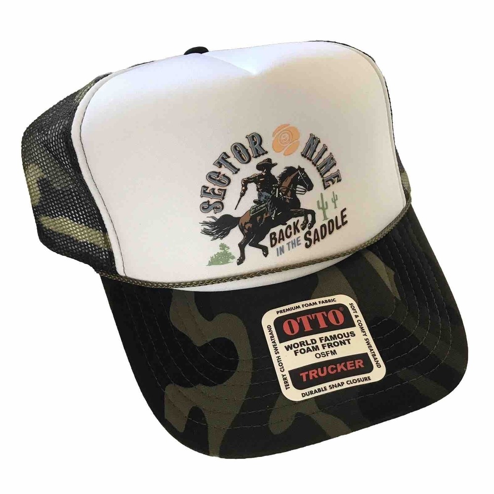 Sector 9 Skateboards "Back In The Saddle" Trucker Hat Otto World Famous Camo